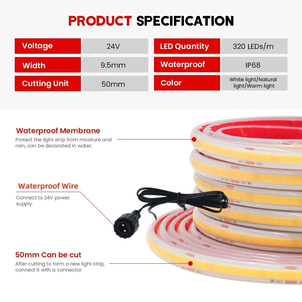 24V COB Strip IP68 Waterdichte - Outdoor Power Strip Weatherproof recensie en prijs
